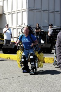 Monty K Reed wearing the LS14 prototype of the LIFESUIT Robotic Exoskeleton.